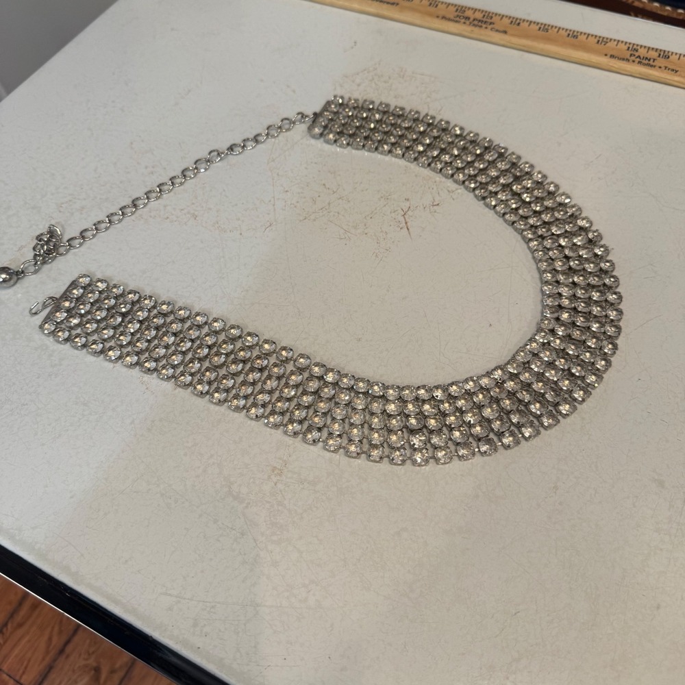 Rhinestone Chain Belt Womens Large Silver 4 Row Crystal Glam Statement 0171